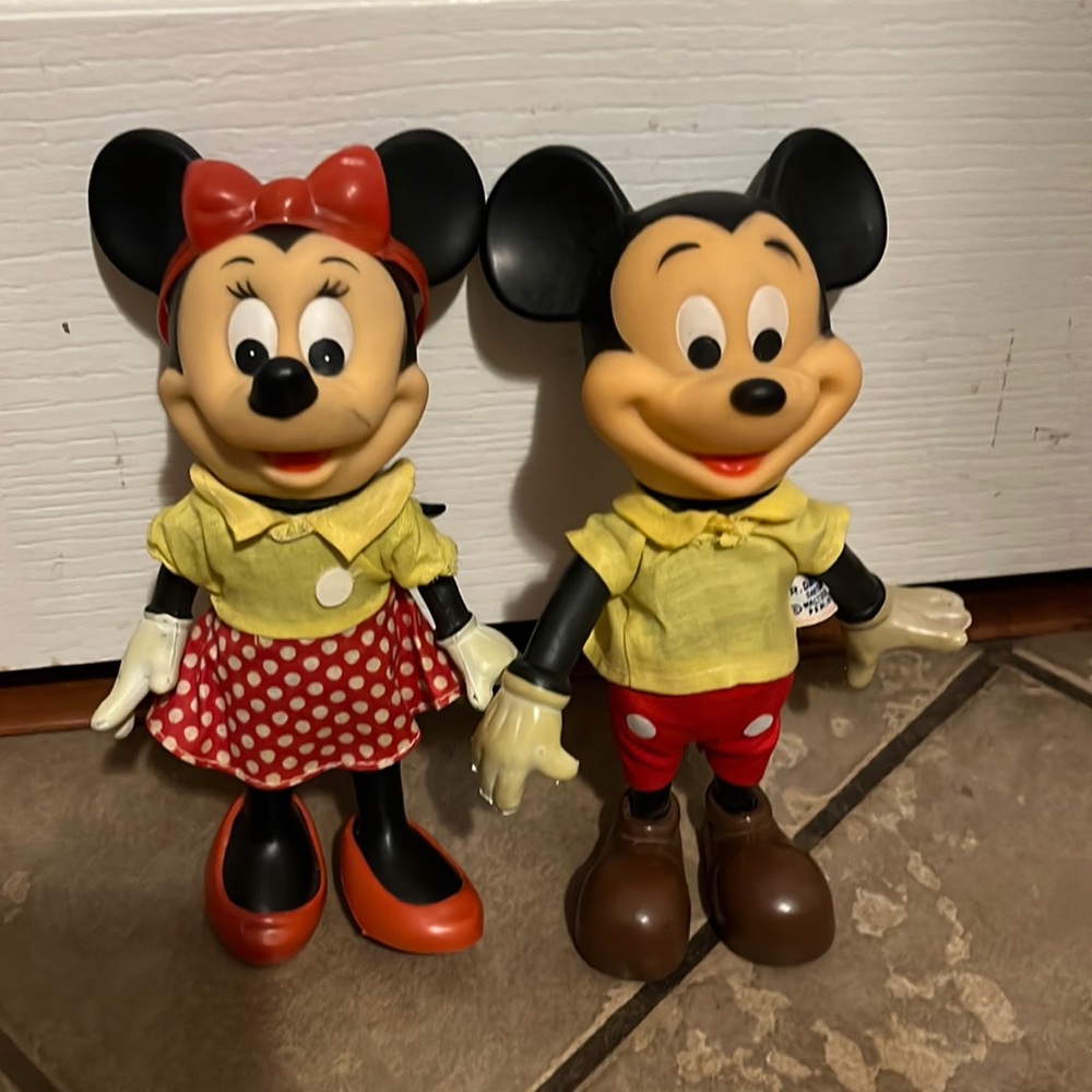 Vintage Walt Disney Mickey and Minnie Mouse dolls